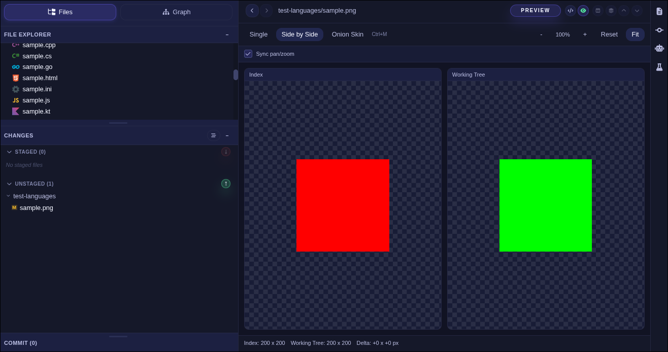 Visual image diff preview with side-by-side and onion-skin modes