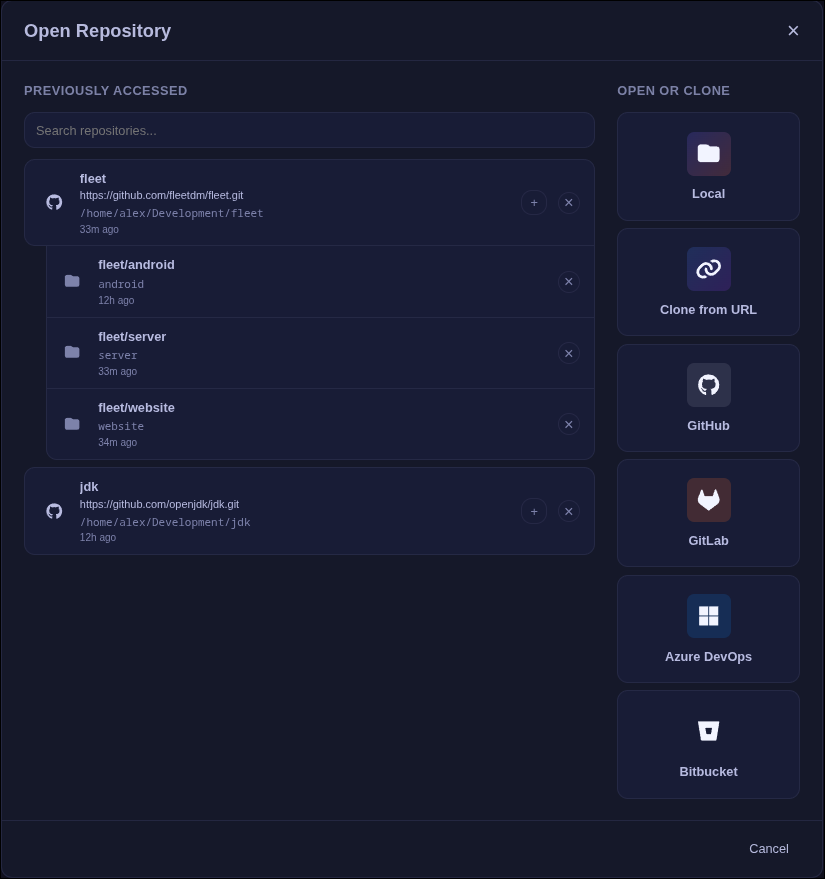 Repository picker showing monorepo workspace selection