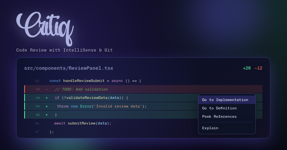 Critiq: Review Code Like You Read Code (Native Git Client)