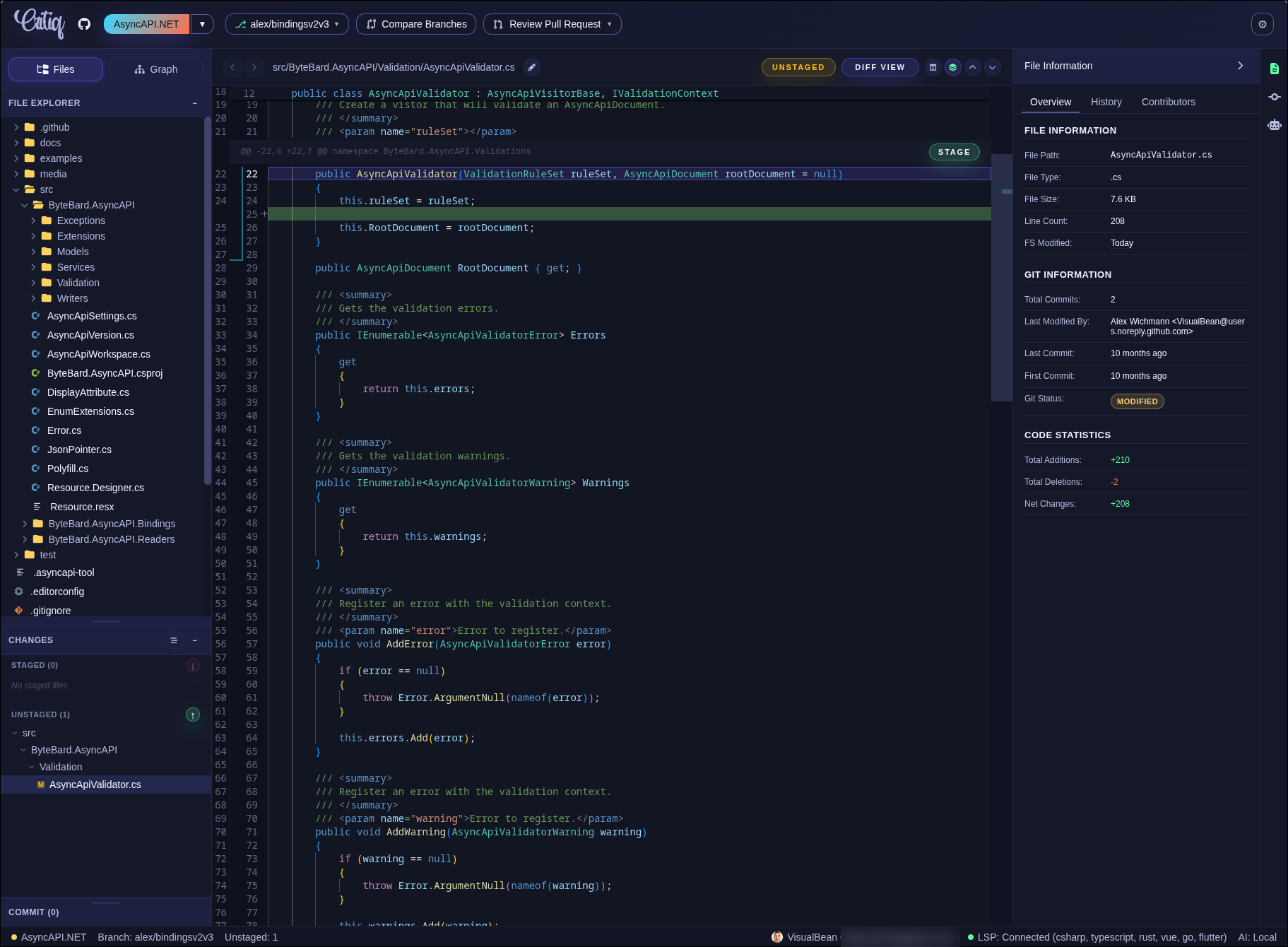 Working tree view with staged and unstaged changes